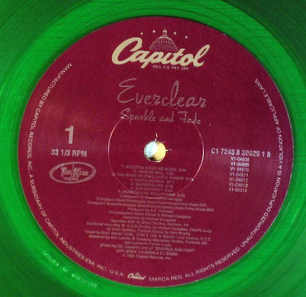 Everclear – Sparkle And Fade (Ltd. First Pressing 1995 with 7" Promo) Viny Record label 1