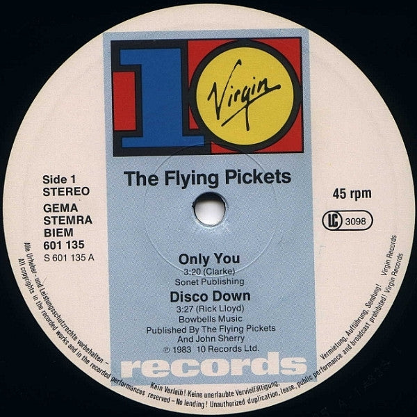 The Flying Pickets - Only You (12") Vinyl Record label 1